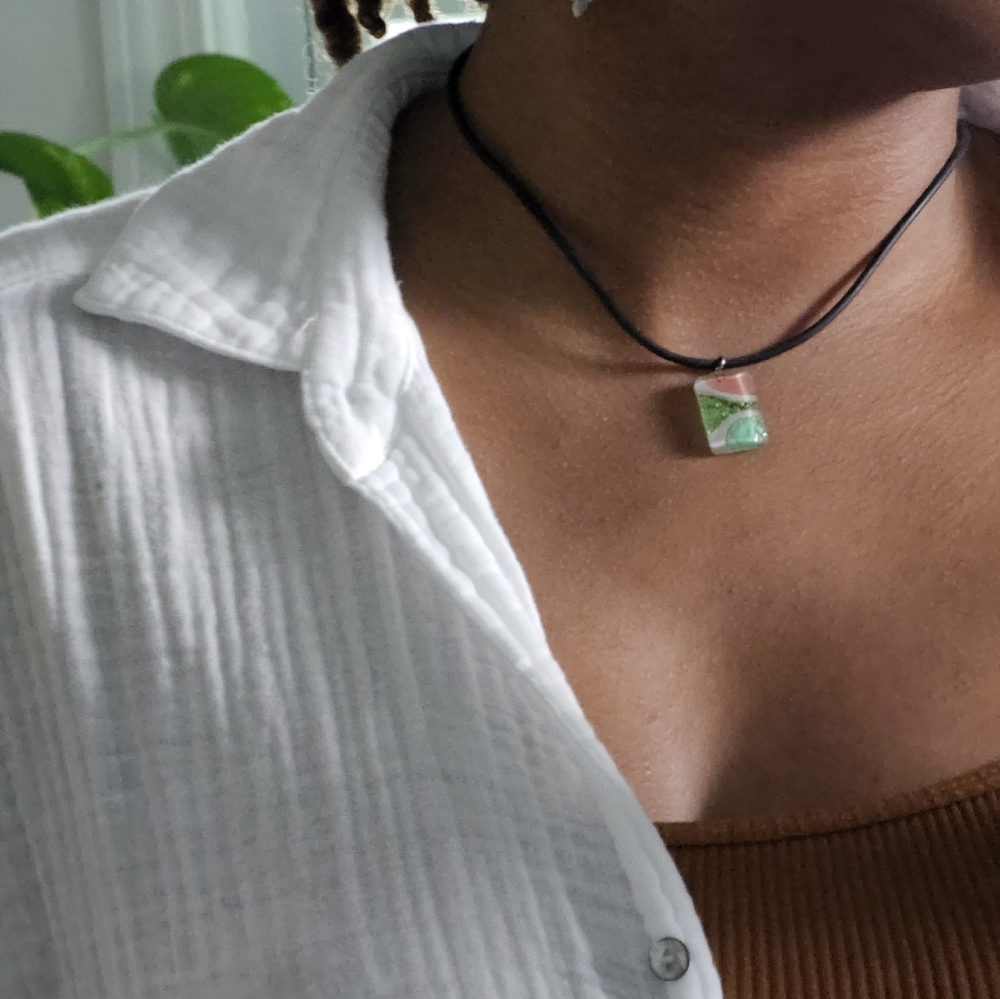 vintage cord Sea Glass Style Pendant beach surfer style necklace